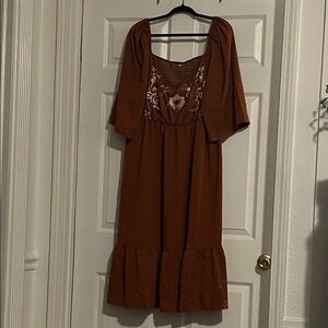 Elegant Brown Embroidered Dress